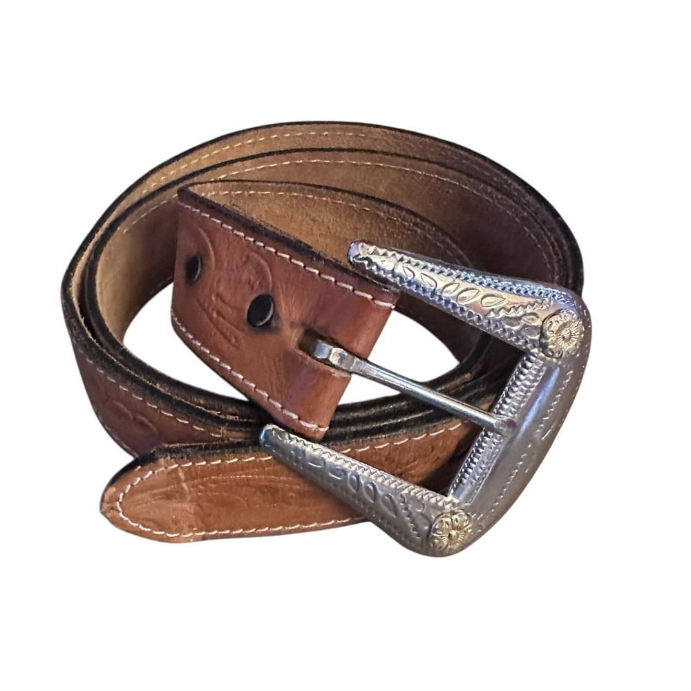 Vintage Tooled Leather Belt Western size 40